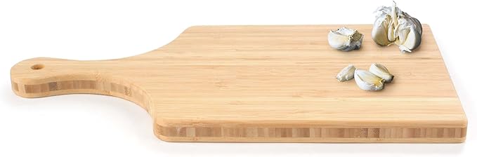 BambooMN Bamboo Paddle Cutting and Serving Board, Charcuterie Boards for Meat, Vegetables, Fruits, Bread, Kitchen Cutting Board with Handle - 15" x 8" x 0.75" - 10 Pieces