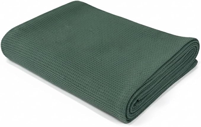 Waffle Bath Towel, 30.5x58 INCHES, 100% Natural Organic Cotton, GOTS Certified Super ABSORBANT & Quick Dry, NO SOFTENERS, Environment Friendly (Forest Green)