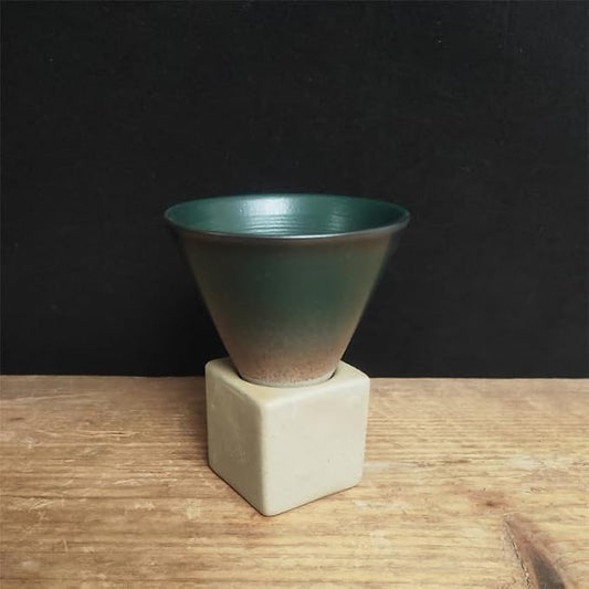 Coarse Ceramic Espresso Cup - Vintage Red Kiln Glaze Pottery Mug | Funnel Triangular Cone Coffee Cup with Base Japanese Style Latte Tea for Home Office 200ml，ZHUIXING012
