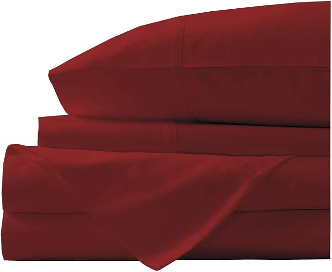 Organic Cotton Bed Sheets Set - 400TC Full Size Ultra Burgundy - 4 Piece Bedding - 100% GOTS Certified, Soft Silky Shiny, Luxury Finish Bedsheets - Fits 15" Deep Pocket Mattress