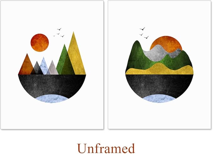 Abstract Mountain Art Print, Minimalist Abstract Wall Decor, Modern Geometric Wall Art, Set of 2 Prints - 8x10 inch - No Frame