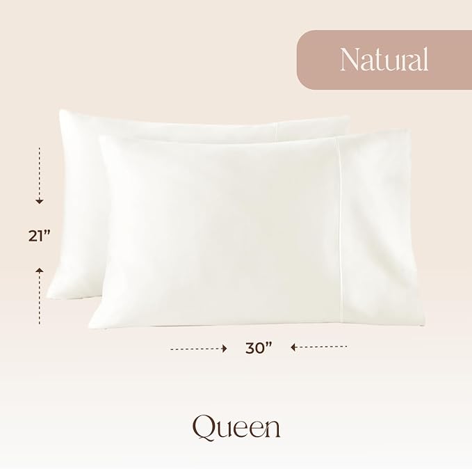 100% Organic Cotton Pillow Cases Queen Size Set of 2-100% Cotton Pillowcases GOTS Certified 500 Thread Count - Naturally Cooling Comfortable Breathable & Soft Pillow Cases (Natural, Queen)