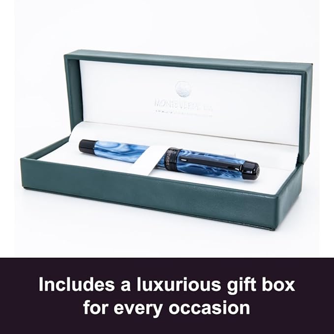 Monteverde USA Prima Blue Swirl Fountain Pen - Stub Nib, Handcrafted Resin, JoWo Nib, Refillable, Luxury Gift Box