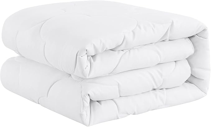 Feather and Loom Pendant Stitch Down Alternative All Seasons Comforter - Soft and Easy Care Microfiber Cover, Hypoallergenic High Loft Fiber Fill, Machine Washable Color: White Size: Full/Queen