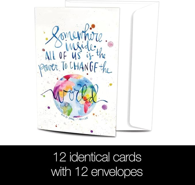 Tree-Free Greetings - All Occasion Cards - Artful Designs - 12 Cards + White Envelopes - Made in USA - 100% Recycled Paper - 4"x6" - Change the World (FS60009)