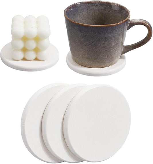 CREATCABIN 3Pcs Water Absorbent Diatomite Coasters Round Diatomaceous Earth Tray 3.9" White Quick Dry Stone Soap Dish Holder Toothbrush Bath Stone Mat for Kitchen Counter Cups Drinks Bottles Plants