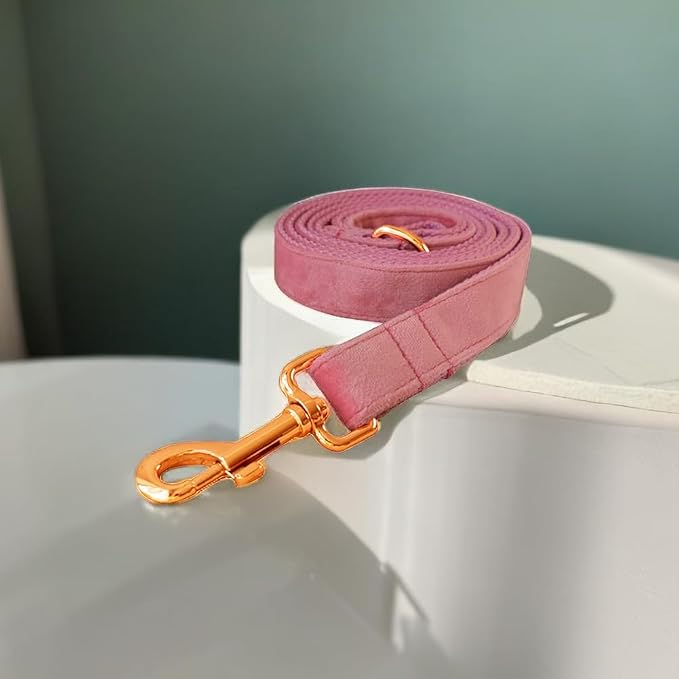 Love Dream Velvet Dog Collar and Leash Set, Soft & Comfy Adjustable Dog Leash and Collar with Heavy Duty Metal Buckle for Small Medium Large Dogs Training & Walking (Small, Pink)