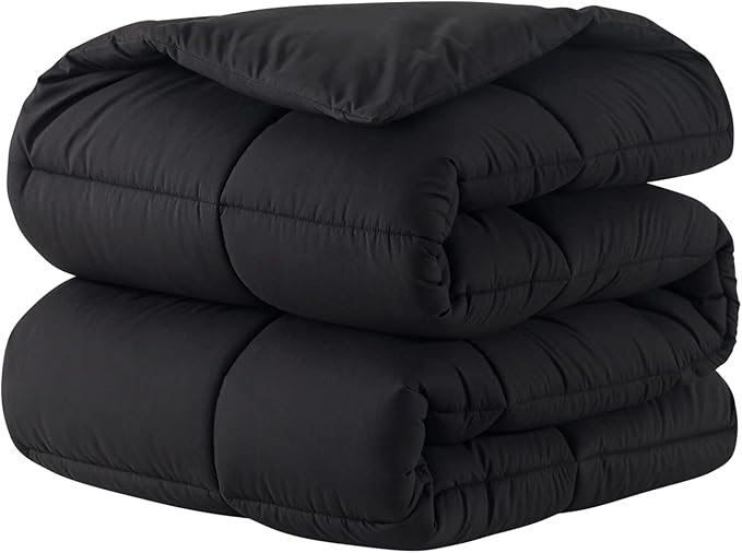 DOWNCOOL Comforters Queen Size, Duvet Insert,Black All Season Duvet, Lightweight Quilt, Down Alternative Hotel Comforter with Corner Tabs (Black, Queen 88x92 Inches)