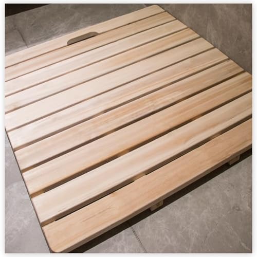 Teak Shower Mat Foldable Luxury Wooden Non-Slip Wood Bath Mat for Bathroom Bathtub Indoor Outdoor,Wooden Bath Mat, Bamboo Shower Mat with Handle, Non-Slip Door Mat, Rectangular Kitchen & Spa