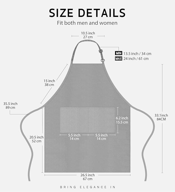 Syntus Apron for Men Women, Adjustable Cooking Kitchen Chef Aprons with 2 Pockets