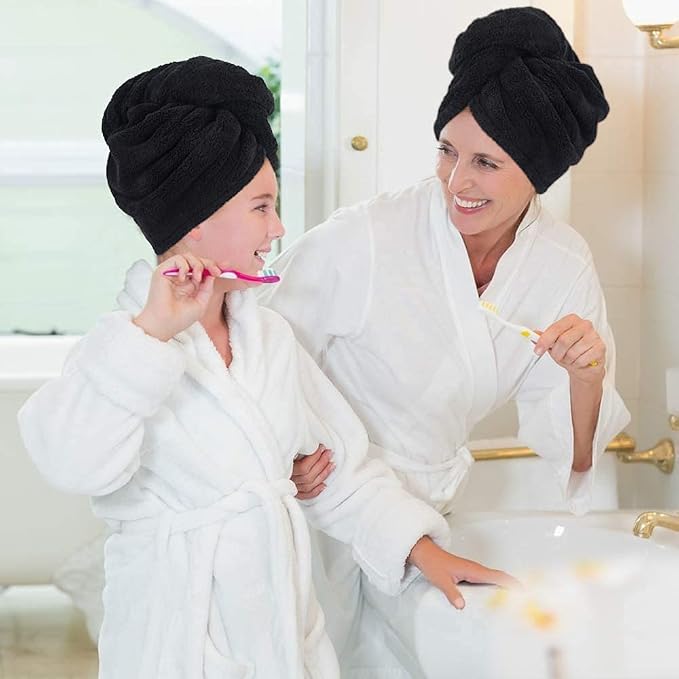 SINLAND Microfiber Hair Drying Cap Hair Towel Turban Twist for Women Fast Drying Towels Head Turban Absorbent Soft Lightweight 3 Pack Black