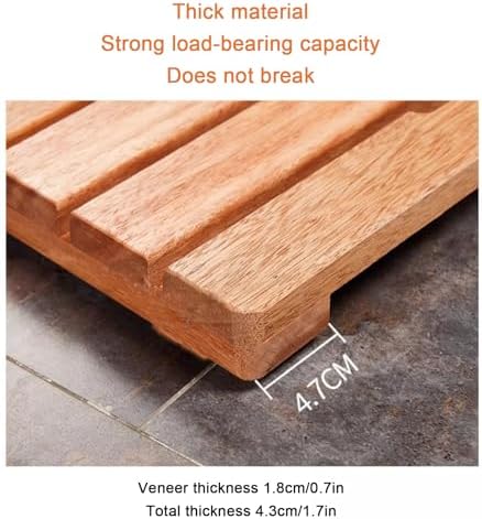 Teak Shower Mat Foldable Luxury Wooden Non-Slip Wood Bath Mat for Bathroom Bathtub Indoor Outdoor,Bamboo Bath Mat for Shower Spa and Sauna Waterproof Anti Slip Wooden Bath Mat with Handle De