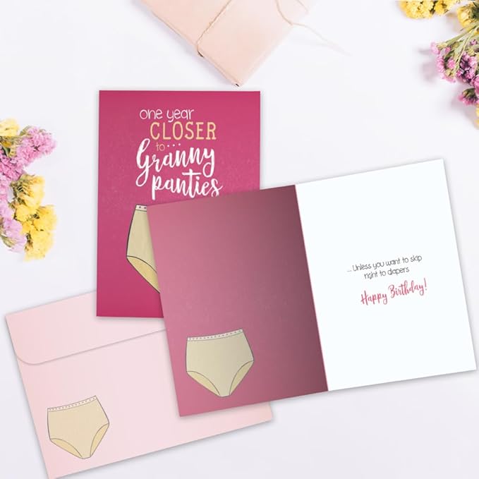 Tree-Free Greetings - Birthday Cards - Artful Designs - 2 Cards + Matching Envelopes - Made in USA - 100% Recycled Paper - 5 x 7 - Granny Panties (GT61236)