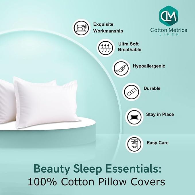 2 Pack Pillow Shams Standard Size 20x26 – 600 Thread Count 100% Organic Cotton White Pillow Covers with 2 Inch Flange, Soft & Smooth Premium Hotel-Quality Pillowcases Set of 2