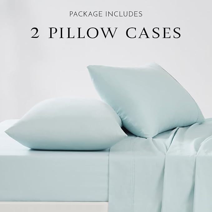 Linen Closet 100% Organic Cotton King Size Pillow Cases Set of 2, Aqua, 300 Thread Count Pillow Covers, Percale Weave, Cooling, Crisp & Breathable Pillowcases for Home & Hotel Pillows, 40"x20"