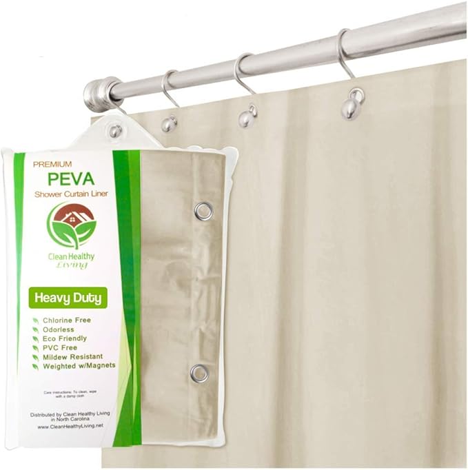 Clean Healthy Living Heavy Duty PEVA Tan Shower Curtain Liner with Magnets & Suction Cups - 70 X 72 in. Long