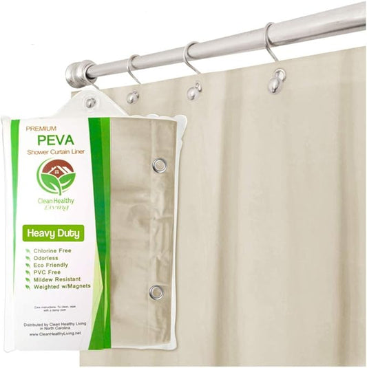 Clean Healthy Living Heavy Duty PEVA Tan Shower Curtain Liner with Magnets & Suction Cups - 70 X 72 in. Long