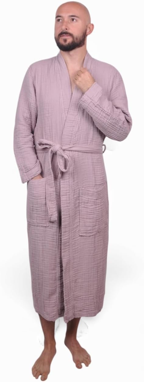 Muslin Bathrobe - Cotton Gauze Robe for Women and Men - Lightweight Breathable Summer Kimono - Boho Spa/Maternity Robe