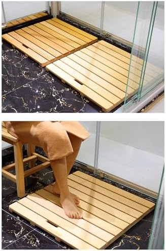 Teak Shower Mat Foldable Luxury Wooden Non-Slip Wood Bath Mat for Bathroom Bathtub Indoor Outdoor,Bamboo Bath Mat for Shower Non Slip Wooden Floor Mat with Waterproof Design Multipurpose Bat