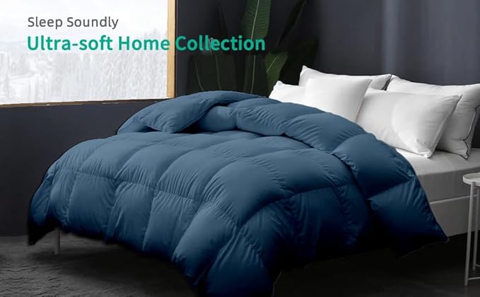 9.8 NEWTON Eco Friendly All Seasons Feather Down Alternative Comforter Full/Queen Size - Box Pleated Down Alternative Duvet Quilt Comforter Insert with Corner Tabs (90x90, Steal Blue)