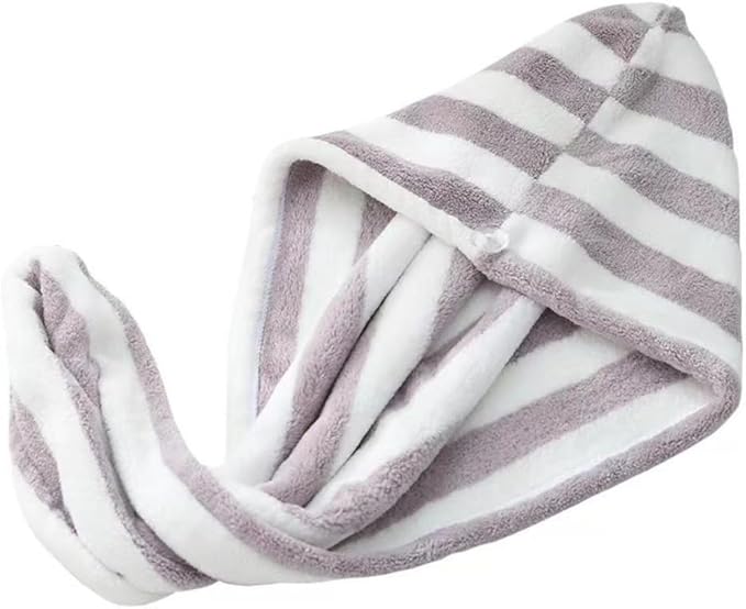 Microfiber Hair Towel Wrap, Quick Dry Hair Turbans with Button, Ultra Soft Thickening Coral Fleece Dry Hair Cap, Anti Frizz Hair Turban Towel for Curly Long Thick Hair