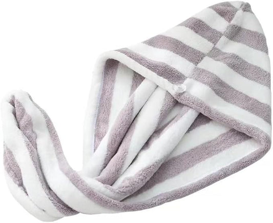 Microfiber Hair Towel Wrap, Quick Dry Hair Turbans with Button, Ultra Soft Thickening Coral Fleece Dry Hair Cap, Anti Frizz Hair Turban Towel for Curly Long Thick Hair