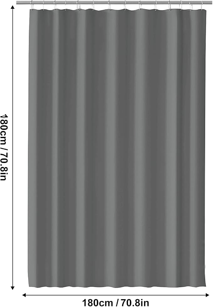 timecity Dark Grey Shower Curtain Liner PEVA Bath Curtain with 3 Magnets Thickened Water Proof Quick Drying Shower Curtain Set with 12 White Hooks Plastic Shower Liner for Bathroom Shower,71x71inch