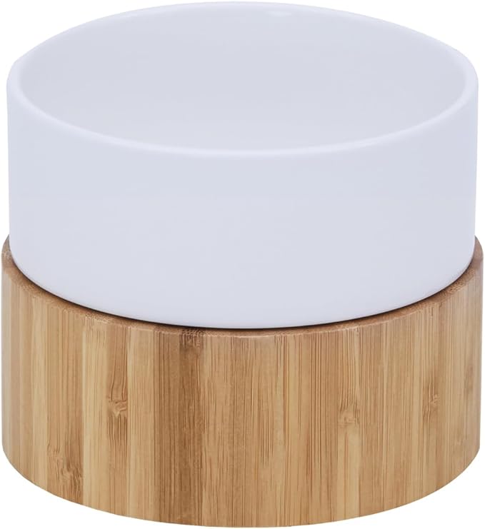 Teamson Pets Billie Elevated Ceramic Pet Bowl with Bamboo Stand,Brown