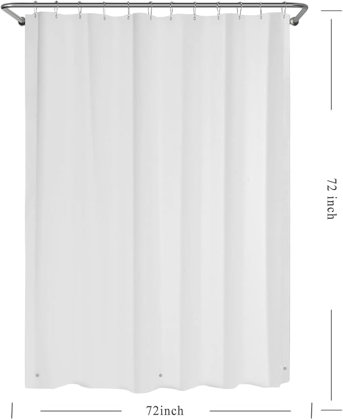 TIKABC Shower Curtain Liner, 4G PEVA Shower Liner, Plastic Waterproof Shower Curtains, with Grommet Holes and 3 Magnetic Weights(White)
