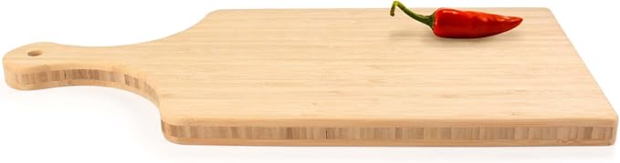 BambooMN Bamboo Paddle Cutting and Serving Board, Charcuterie Boards for Meat, Vegetables, Fruits, Bread, Kitchen Cutting Board with Handle - 17" x 8" x 0.75" - 1 Piece