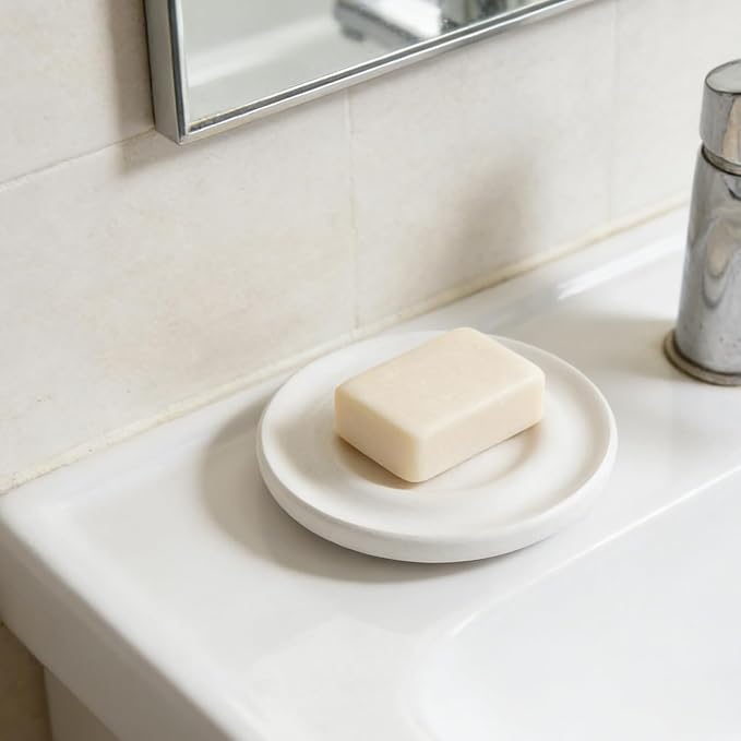 Kichvoe Diatomite Soap Dish Holder Fast Drying Stone Bath Soap Tray Quick Dry Saver with Nonslip Base Absorbent Diatomaceous Earth Tray for Bathroom and Kitchen Sponge Organizer