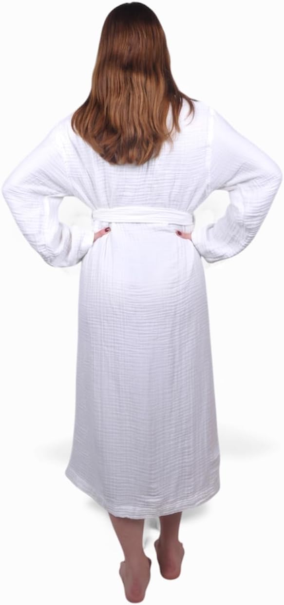 Muslin Bathrobe - Cotton Gauze Robe for Women and Men - Lightweight Breathable Summer Kimono - Boho Spa/Maternity Robe