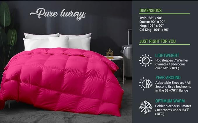 Eco Friendly Super Soft 116x98 Oversized King Down Alternative Comforter, Hot Pink Box Pleated Thick 1000-TC Duvet Insert with 100% Cotton Cover, Fluffy King Comforter for All Season