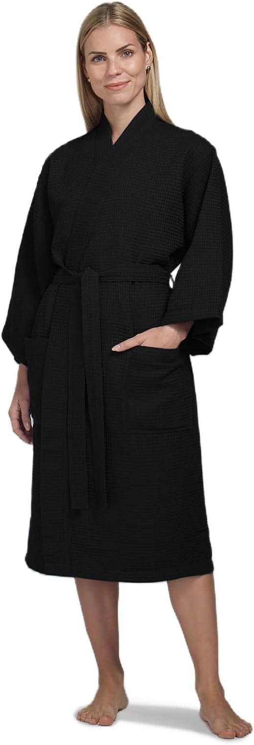 Waffle Robe for Women by BOCA TERRY, Soft Cotton Spa Robes for Summer, Lightweight Knit Waffle Bathrobe, Kimono Bathrobes