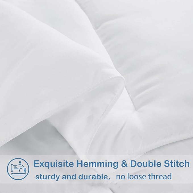 EASELAND Twin Size Down Alternative Comforter - Quilted Duvet Insert for All Seasons, Soft Lightweight with Corner Tabs, Summer Winter Warm Bedding, White 64×88 Inches