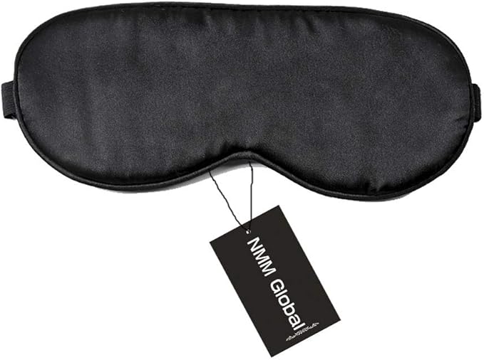 100% Mulberry Silk Sleep Mask Blackout, Cute Natural Sleeping Mask with Adjustable Elastic Strap, Satin Eye Cover for Men Women Adults (Black)