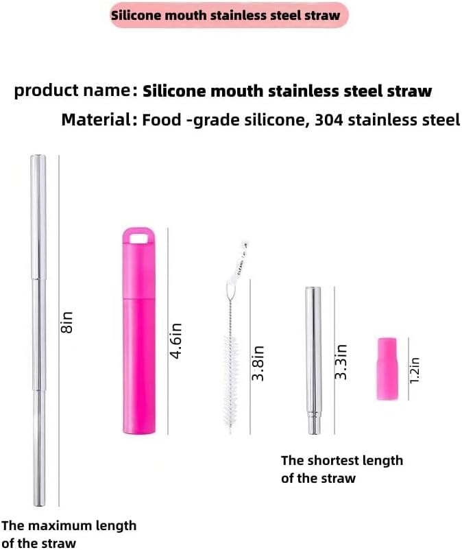 NAIVELY-Metal Reusable Straws, 2 Pack Collapsible Portable Stainless Steel Straws, with Plastic Housing Silicone Tips and Cleaning Brush, Retractable Portable Pocket Drinking Straws