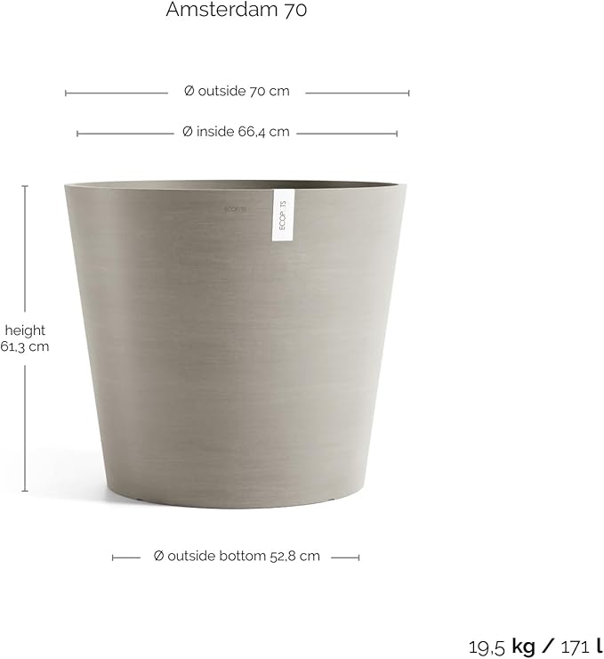 Ecopots Amsterdam Mini Durable Modern Round Recycled-Based Composite Flower Pot Planter, Terracotta Color, 3"