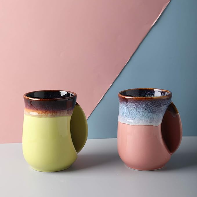 Selamica Ceramic 18oz Novelty Right-handed Handwarmer Mug, Coffee Mug for family friends and couple - Ceylon Green
