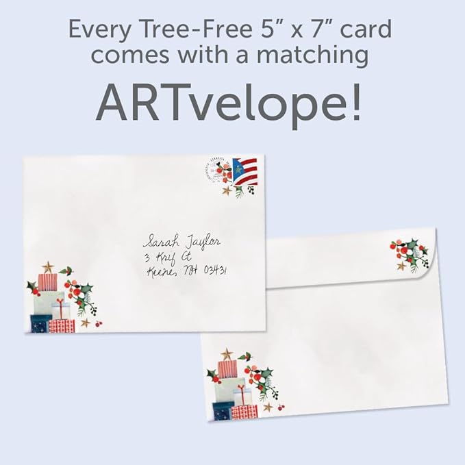 Tree-Free Greetings - Season's Greeting Cards - Artful Designs - 12 Cards + Matching Envelopes - Made in USA - 100% Recycled Paper - 5 x 7 - Festive Door (VP80731)