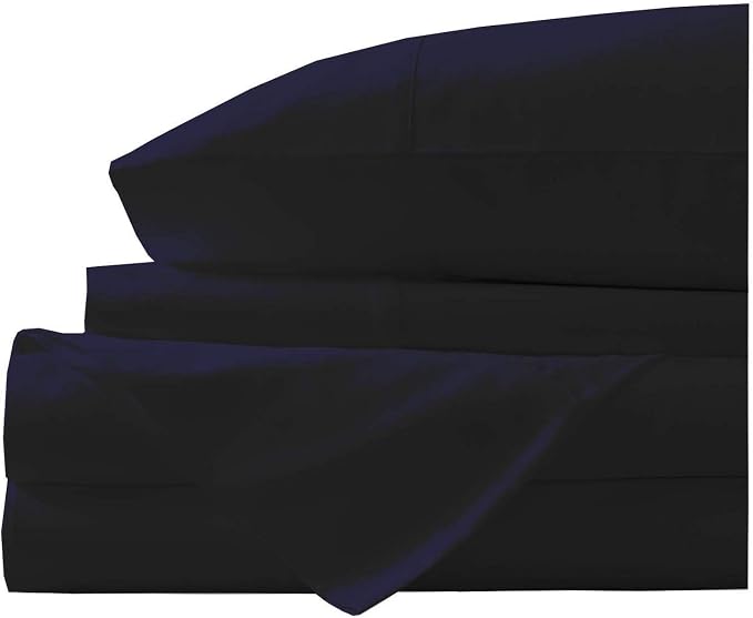 Organic Cotton Bed Sheets Set - 400TC Split Cal King Size Ultra Navy Blue - 5 Piece Bedding - 100% GOTS Certified, Soft Silky Shiny, Luxury Finish Bedsheets - Fits 18" Deep Pocket Mattress