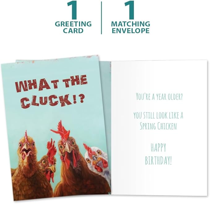 Tree-Free Greetings "What the Cluck" Funny Chicken Birthday Card - 1 Recycled 5x7 Card & Matching Envelope, Thick Cardstock, Made in USA - Sustainable & Funny Farm Animal Theme