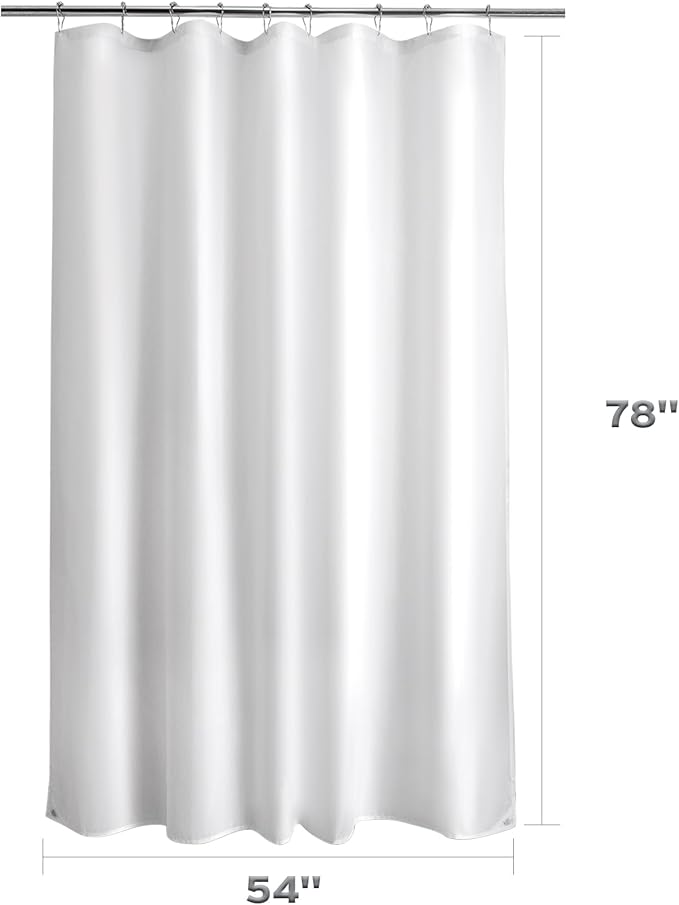 Titanker Long Stall Shower Curtain Liner Washable, 54x78 Inches, White Fabric Shower Liner with 2 Magnets, Waterproof RV Shower Curtain Liner Stall Size Soft Polyester Lightweight, White
