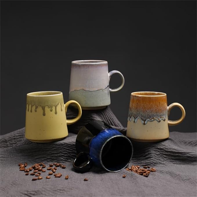 15oz Retro Japanese style Handmade Ceramic Coffee Mug - Unique Vintage Pottery tea cup, Lead-free Artisanal stoneware ceramic tea mug, Dishwasher & Microwave Safe Coffee cup for office and home