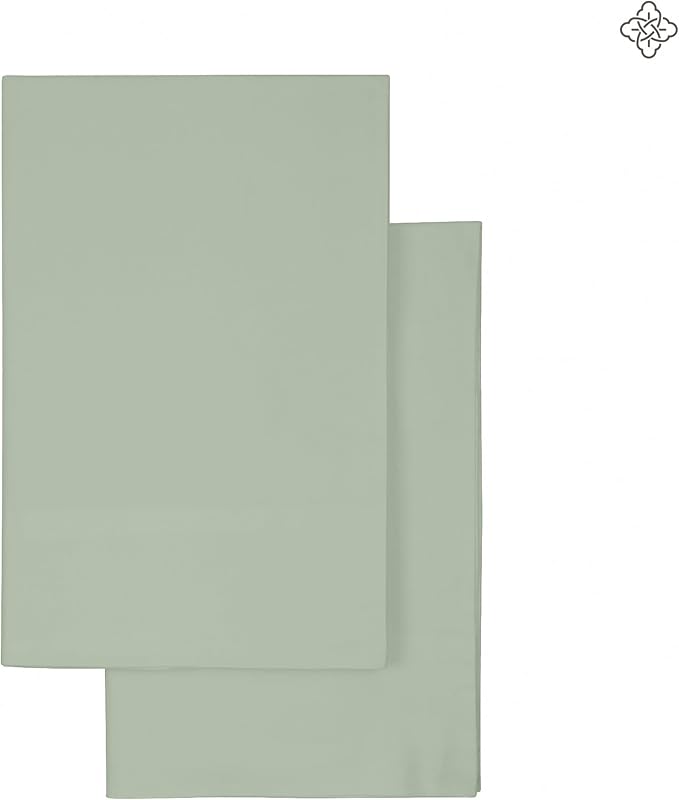 Bioweaves 100% Organic Cotton Pillow Cases 300 Thread Count Soft Sateen Weave GOTS Certified – Standard/Queen Size, Set of 2, Basil