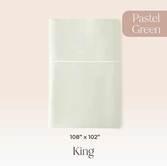 Certified Organic King Flat Sheet Only - 100% Organic Cotton Top Sheet with Luxurious Soft and Breathable 300 Thread Count Sateen Weave Finish - GOTS & Fairtrade Certified (Pastel Green, King)