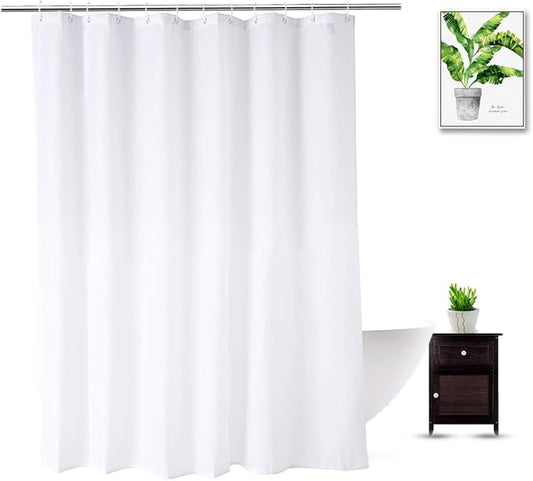 Extra Long Shower Curtain Liner 80 Inches Long, Heavy Duty Water Repellent Cloth Fabric Shower Curtains for Spa and Hotel Quality, Machine Washable, 72 x 80 Inch, White
