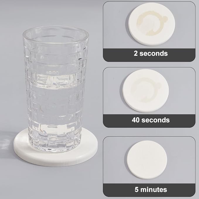 CREATCABIN 3Pcs Water Absorbent Diatomite Coasters Round Diatomaceous Earth Tray 3.9" White Quick Dry Stone Soap Dish Holder Toothbrush Bath Stone Mat for Kitchen Counter Cups Drinks Bottles Plants