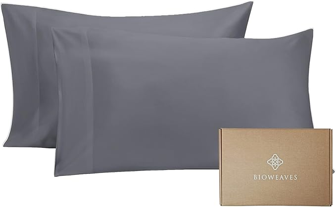 BIOWEAVES 100% Organic Cotton King Pillow Cases 300 Thread Count Soft Sateen Weave GOTS Certified – King Size, Set of 2, Grey