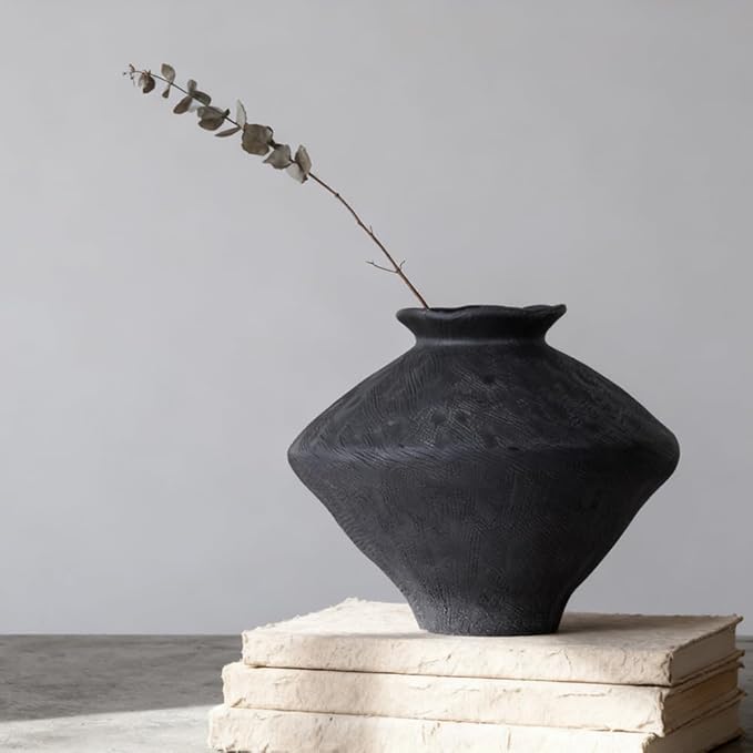 Wabi Sabi Vase, 11.5" Wabi Sabi Decor Rustic Vase, Black Ceramic Vase for Centerpiece, Vintage Farmhouse Decor for Home Decorative, Table, Living Room, Bedroom, Bathroom, Kitchen